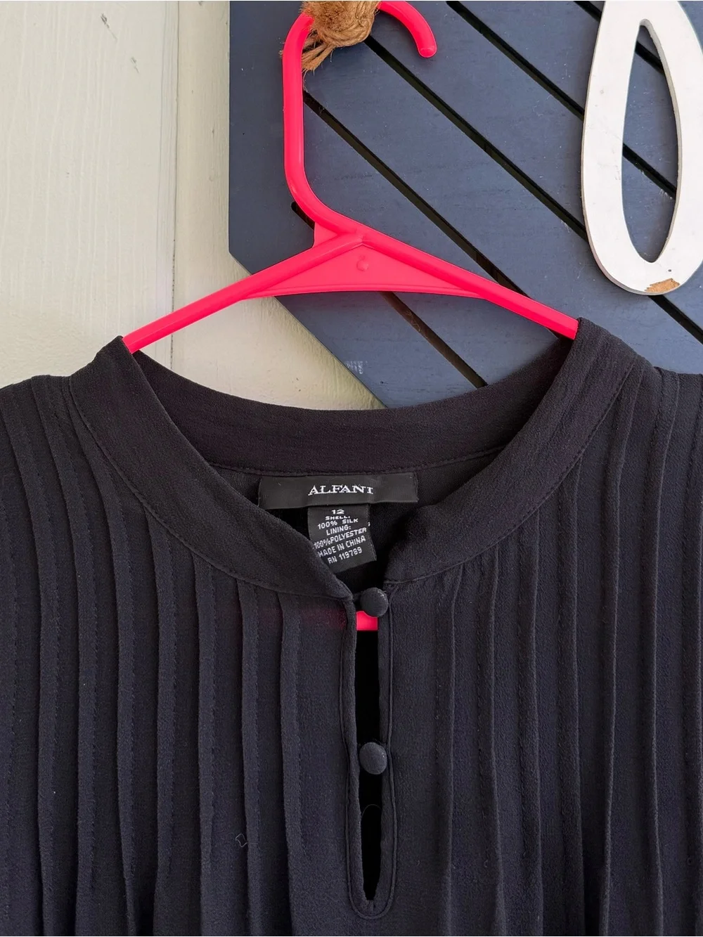 Alfani Silk Black Pleated Ruffle Sleeve Blouse